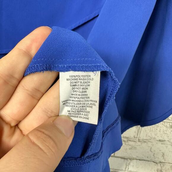 Trina Turk Dress Adore Cape Overlay Stretch Knee Length Blue XS - Picture 5 of 8